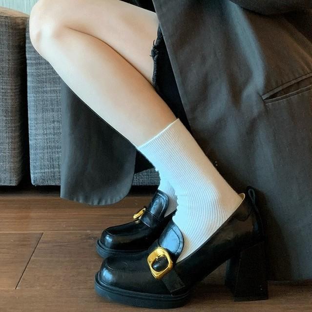 Retro British style one-pedal loafers square head high-heeled small leather shoes women's shoes thick-heeled single shoes Mary Jane women's shoes