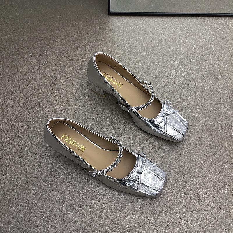 French temperament high heels women's 2025 spring and summer new beautiful imperial sister sexy spring and autumn low heel thick heel single shoes