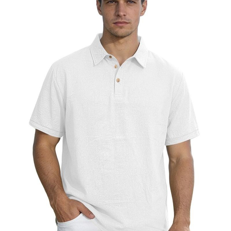 Polo Uomo in Lino Monocolore - T-shirt Premium da Business con Collo a Revers e Maniche Corte