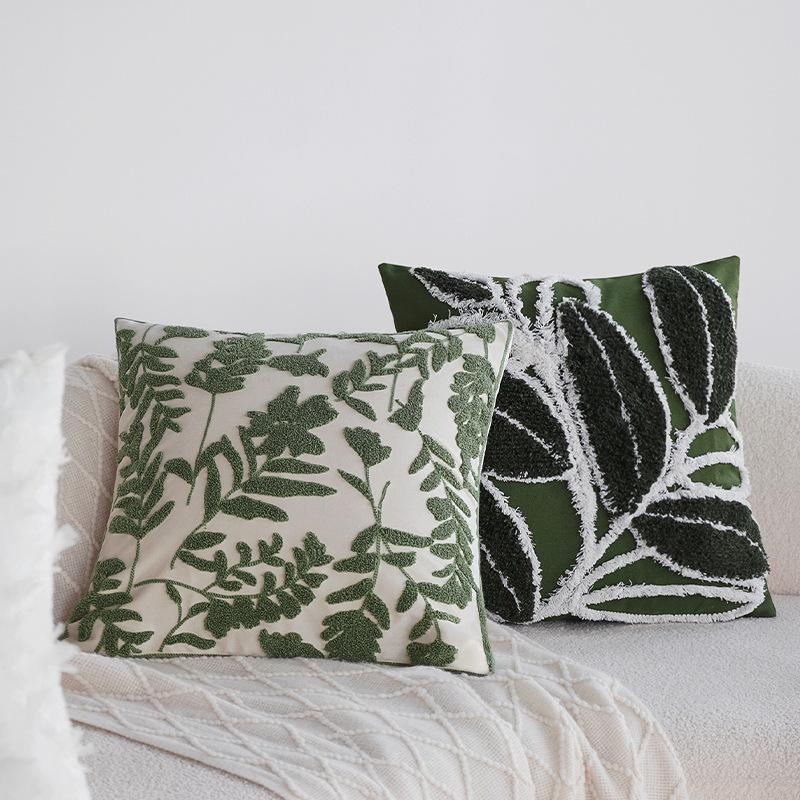 Grüner Kissenbezug, Kissen mit floralen Tuftings, Sofakissen, High-End-Musterzimmer-Dekokissen, Wohnaccessoire