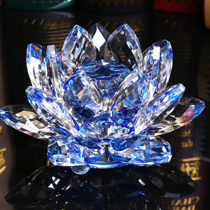 1pc Handcrafted Crystal Lotus Ornament For Home Decor And Desk Cabinet Decoration