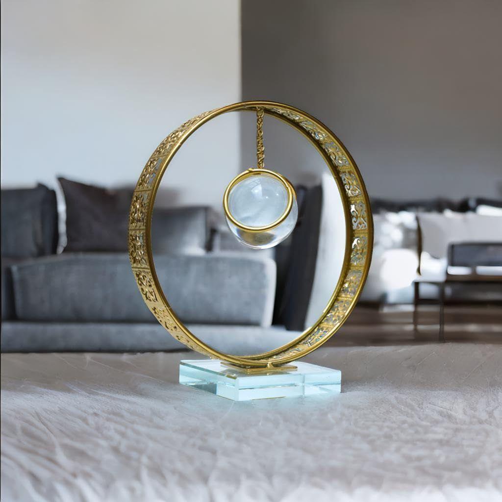Clear Crystal Ball with Stand, Light Luxury Crystal Sphere for Gift, Gold Art Deco for Photography Ornaments, Bookcase, Wedding, Party