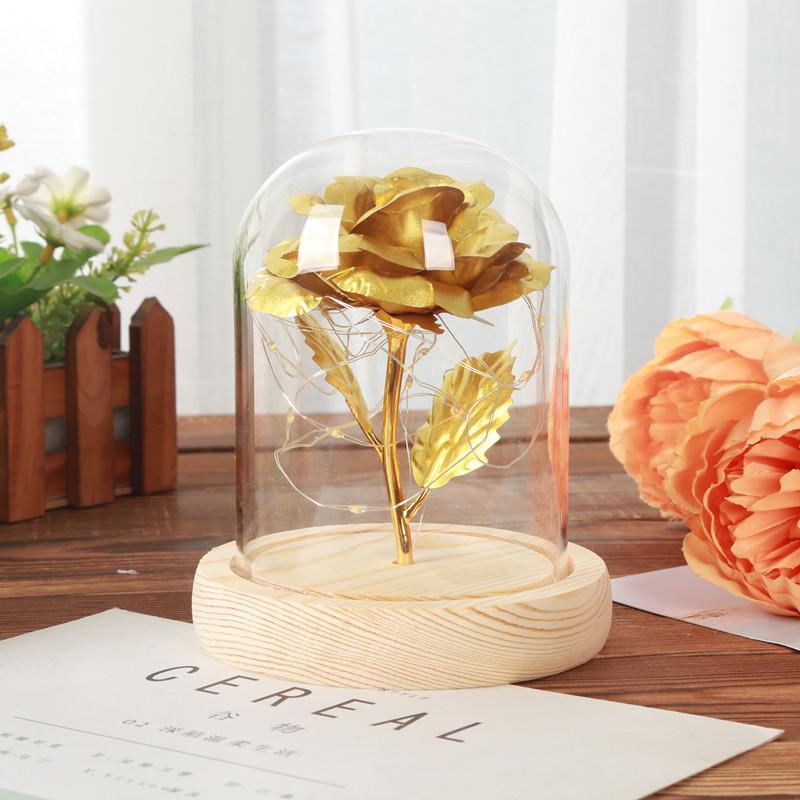 Small 11K glass cover gold foil roses, Christmas and Valentine's Day gifts, creative simulated flower small gifts