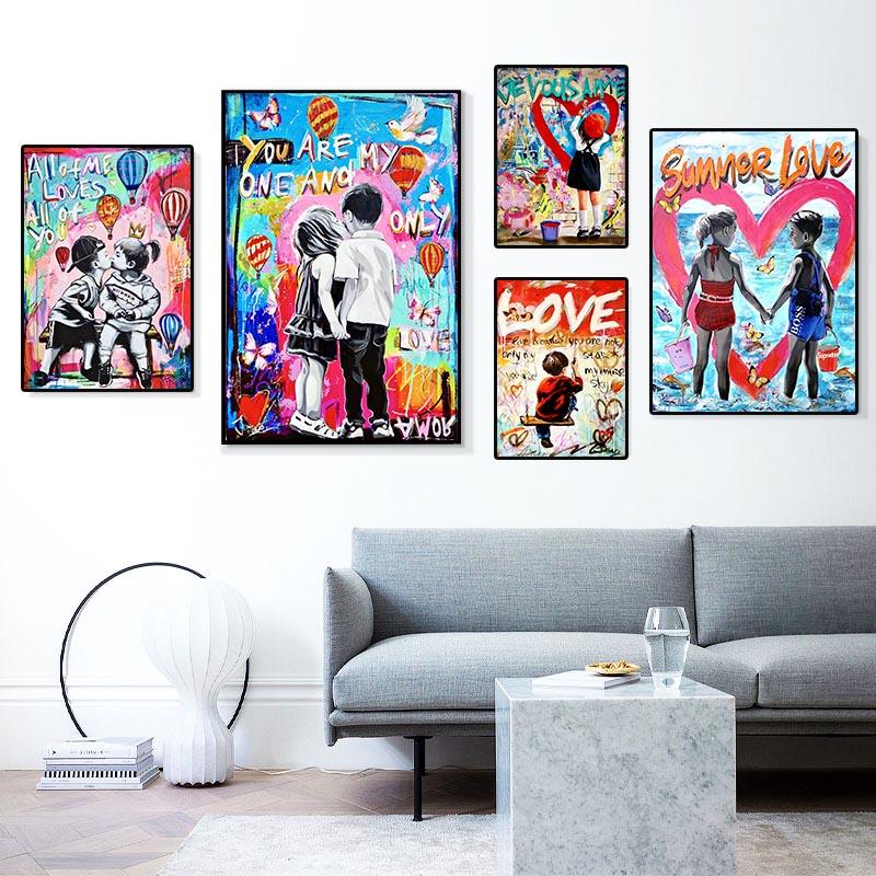 Abstract Love Theme Poster Print Canvas Painting Graffiti Pop Wall Art Hanging Picture For Living Room Modern Home Decor Unframe