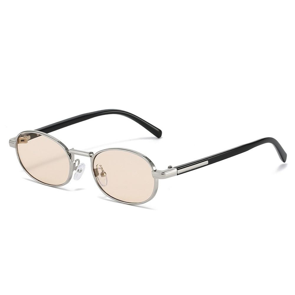 New Fashionable Metal Oval-Frame Sunglasses Retro Street Style Sun Glasses Unisex Outdoor Travel Anti-UV Shades UV400