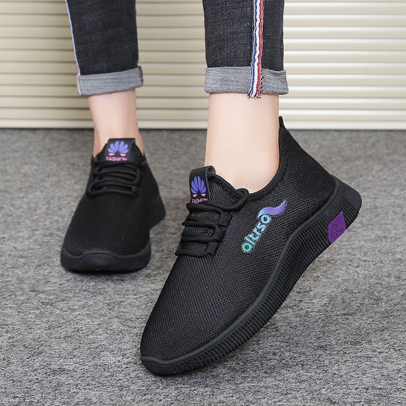 Sneakers women's large size new non-slip and versatile mesh breathable student shoes heightening travel casual black running shoes