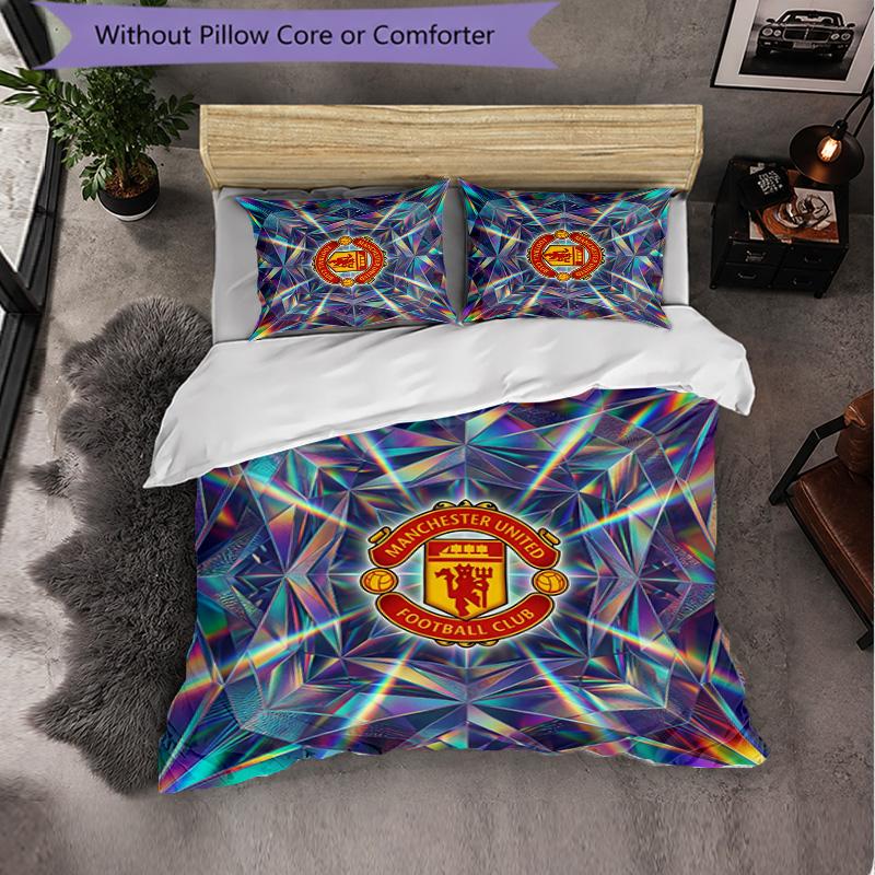 Juego de Cama de 3 Piezas con Patrón del Manchester United Suave Microfibra Funda Nórdica con Fundas de Almohada para Dormitorio
