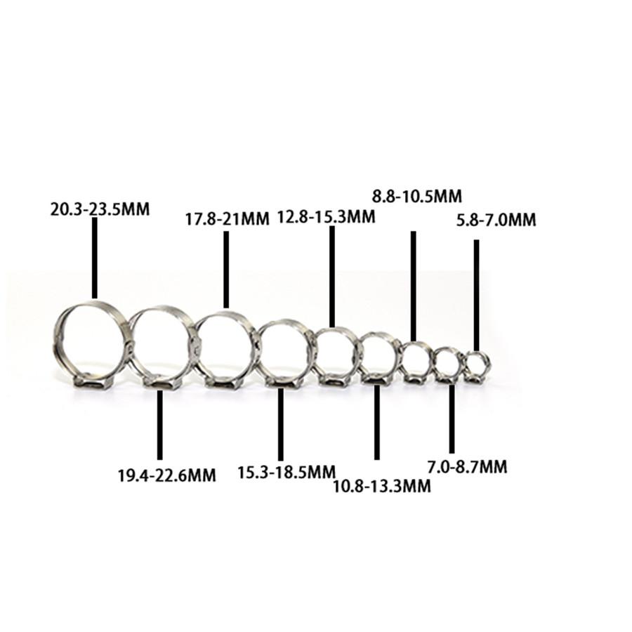 120 X 5.8-21mm Single Ear Plus Stainless Steel Hydraulic Hose Clamps O-Clips Pipe Fuel Air with Pliers Tool