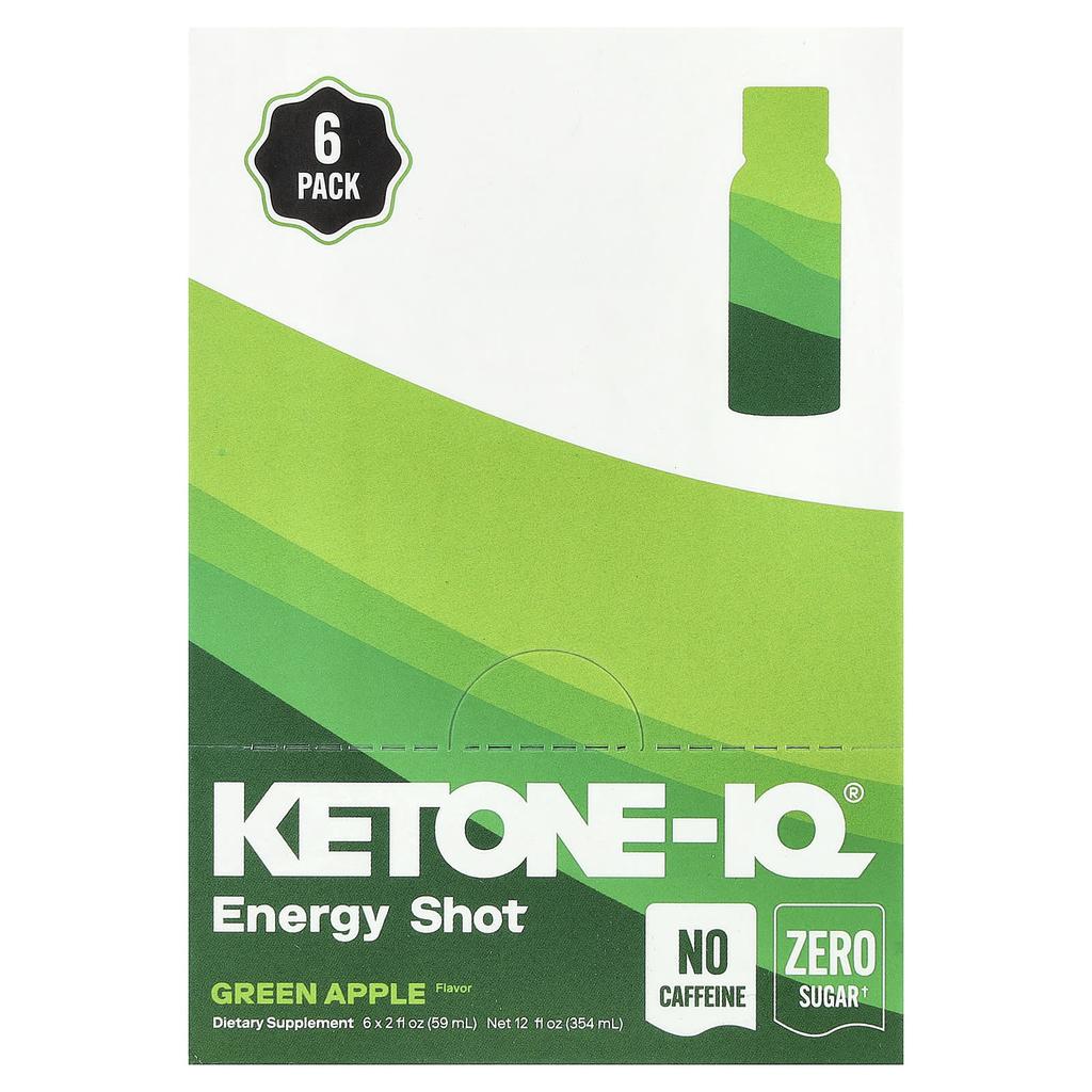 Ketone-IQ, Energy Shots, Green Apple, Caffeine Free, 6 Bottles, 59ml (2 fl oz) Each