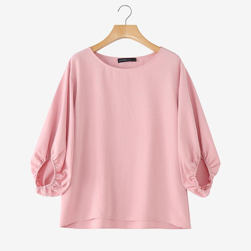 

ZANZEA Женская повседневная однотонная блузка с круглым вырезом и рукавом 3/4 S