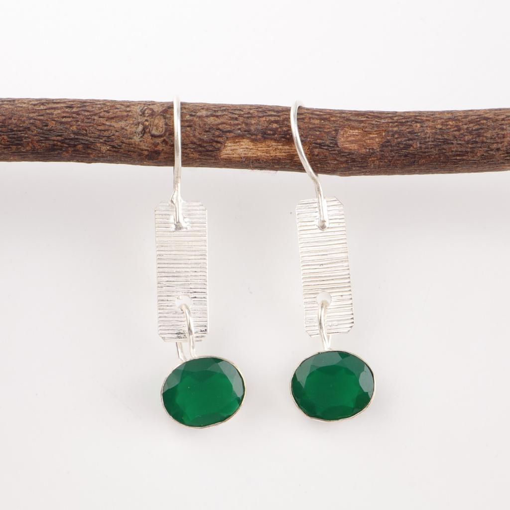 Green Onyx Gemstone 925 Solid Silver Jewelry Handmade Earrings 1.9" Gift For Her EE-168-18