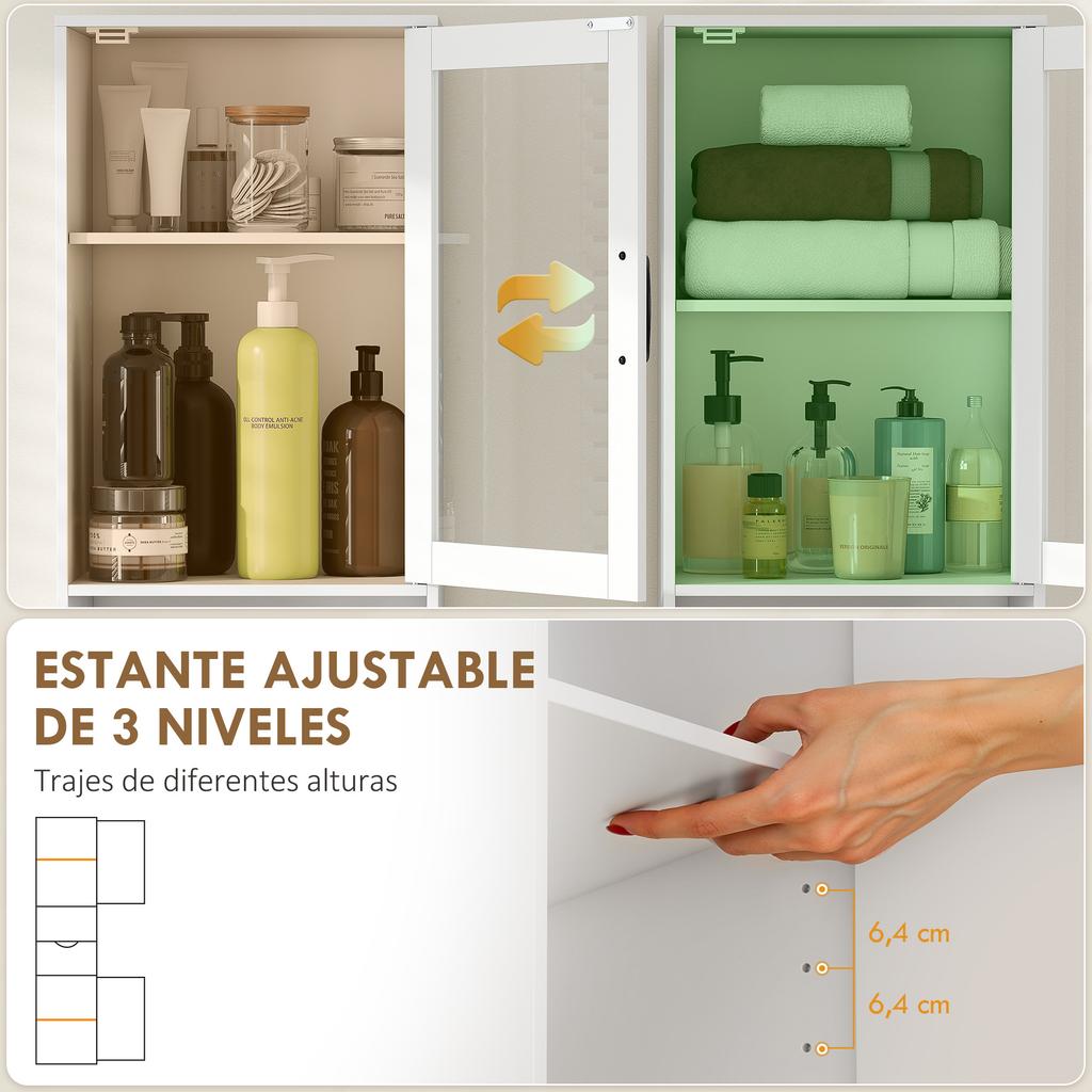 Narrow Bathroom Column with Glass Door Adjustable Shelves Drawer Open Shelf 40x30x165 Cm White