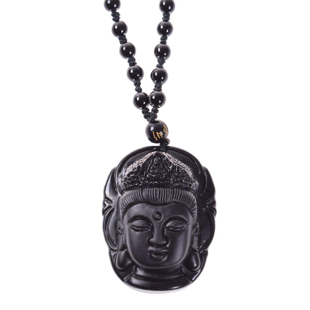 Lucky Women Carved Natural Necklace Black Obsidian Pendant