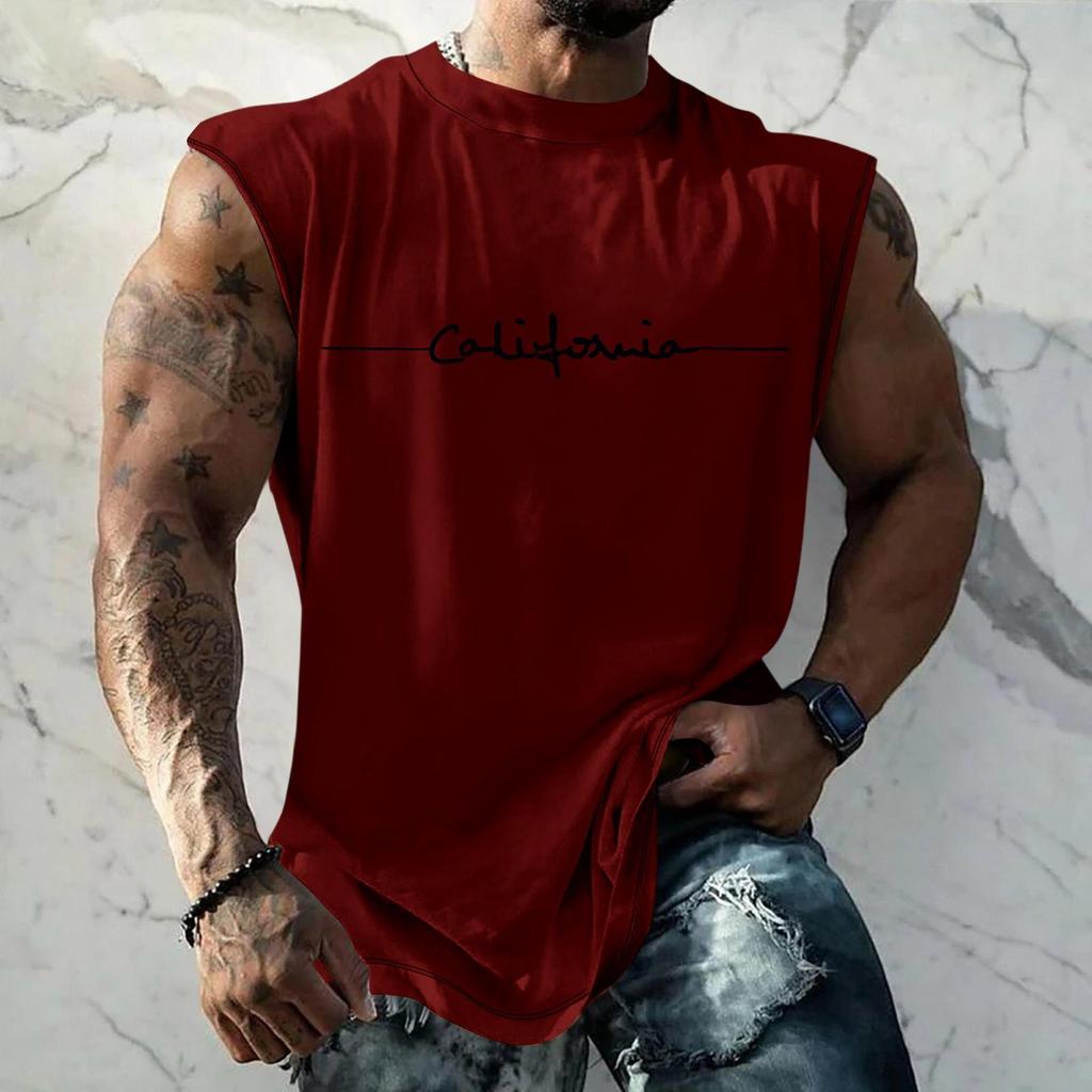 Men's Casual Loose Fit Sleeveless T Shirt Muscle Tank Top with California Letter Print for Summer Outdoor Activities