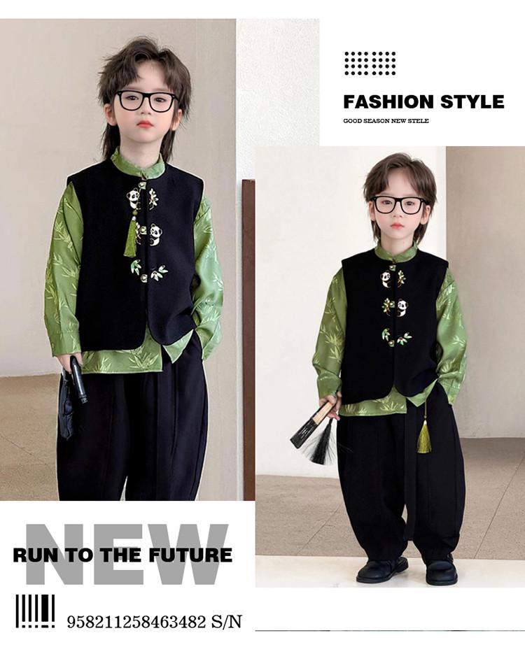 Traje Chinês Tang para Meninos Outono 2025: Conjunto de Camisa e Calça Bordada de Panda Estilo Antigo