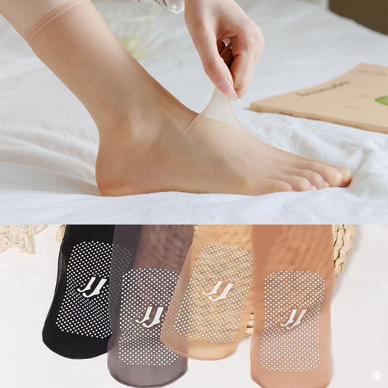 10 Pairs Anti-Slip Silicone Velvet Crystal Stockings Women's Wear Resistant Breathable Ultra-Thin Short Core Glue Package Mid-Calf Socks