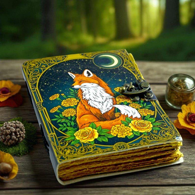 Fox Leather Grimoire: Vintage Spell Book of Shadows, Witchcraft Journal