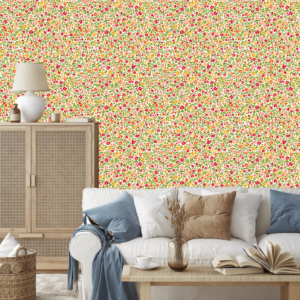 Wallpaper Small Flowers Cream, Beige, Peach and Yellow 50x1000
