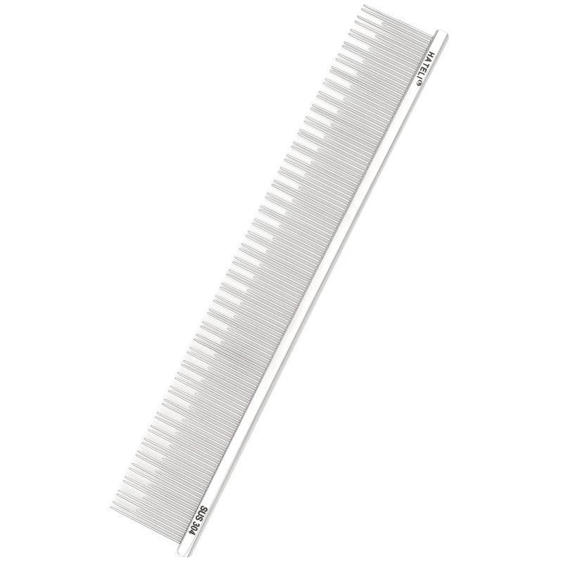 Stainless Steel Dog Grooming Comb Shedding Hair Removal 19cm Straight Row With Curved Tips Pet Brush Long Short