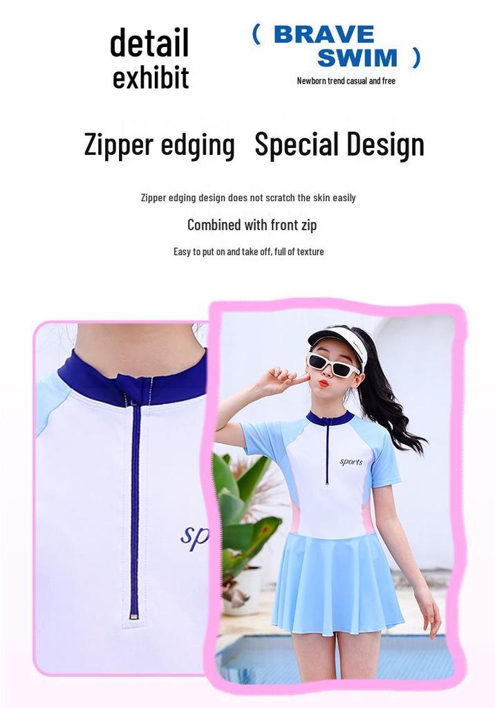 Fresh Korean Style Cartoon Children's One-Piece Swimsuit with Skirt for Girls - Medium & Large Sizes, Customizable.