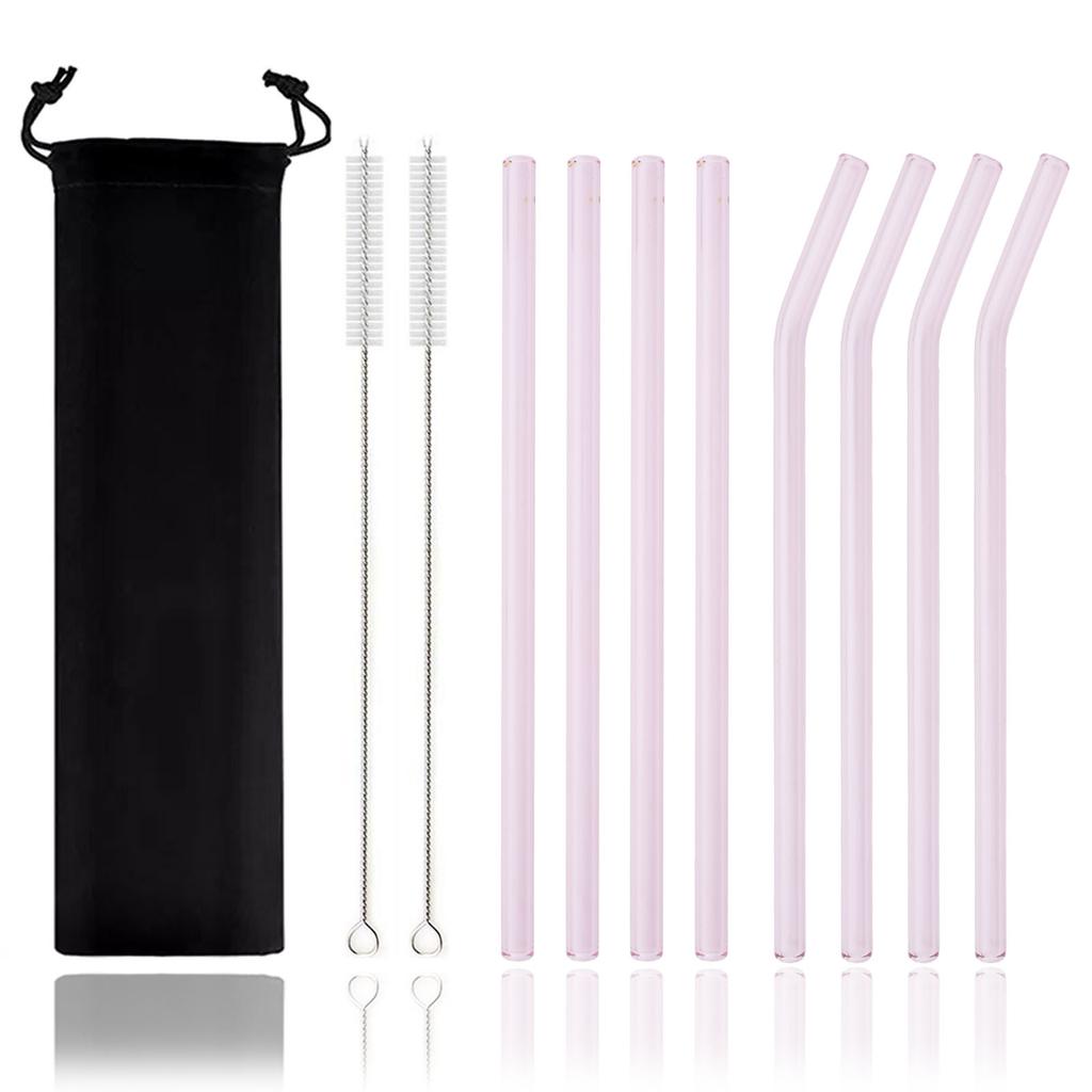 11-piece Reusable Glass Straws Clear Smoothie Drinking Straws with Clean Brush for Beverages Milk Tea Juices Cocktail