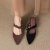 Krazing Pot Suede Butterfly-knot Mules Strange Style Med Heels Summer Size 42 Pointed Toe Slip on Women Shallow Pumps
