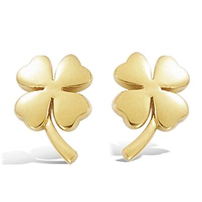 [F6913] - Gold Plated '4 Leaf Clovers' Earrings - 10x14 Mm