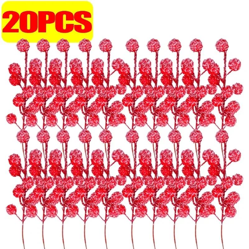 Artificial Holly Berry with Snowflake Glitter Stem Picks Christmas Tree Red Berries Picks Xmas Tree Ornament Wedding Party Decor