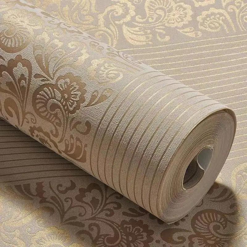 Dekoracja Domu Tapeta Luksusowe Tapety do Sypialni 3d Paskowana Tapeta Styl Europejski Duża Wytłaczana Tapeta w Kwiaty