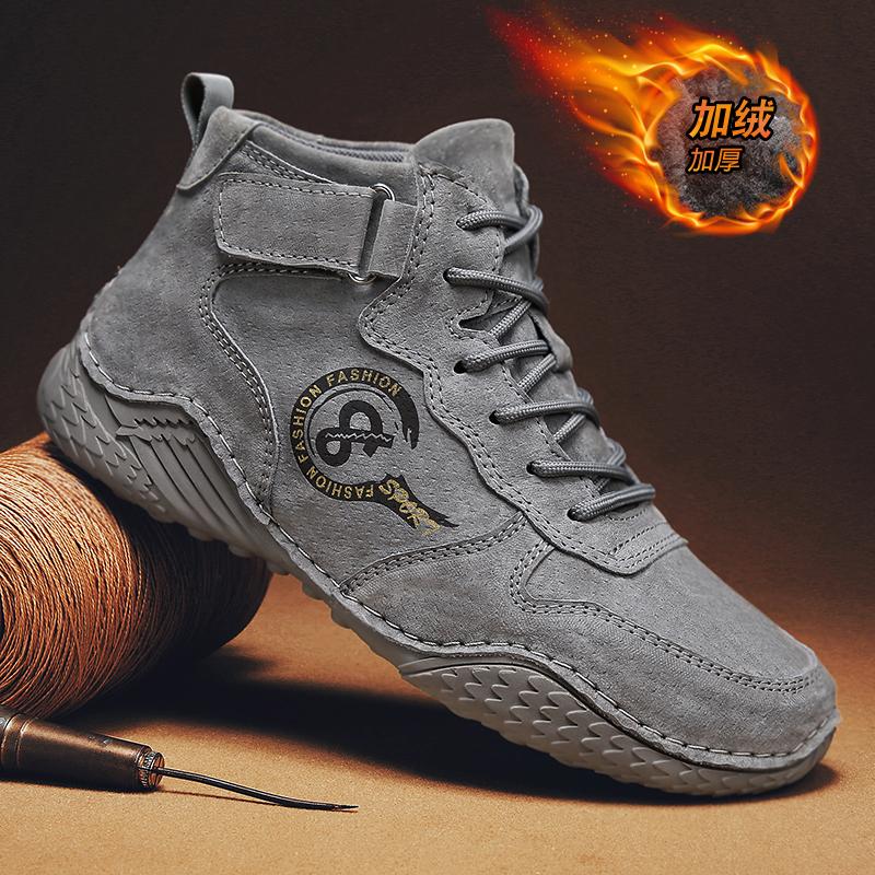 Men Pigskin Mid Top Casual Shoes Large Size Handmade Winter Warm Lined Options Walking Travel Sizes 38-46