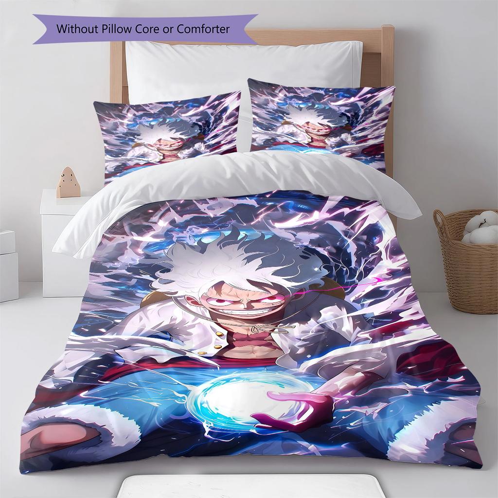 One Piece Anime Pattern Bedding Quilt Set Quilt Cover Pillowcase Home Birthday Gift(1 * Duvet Cover + 2 * Pillowcase, Without Core)