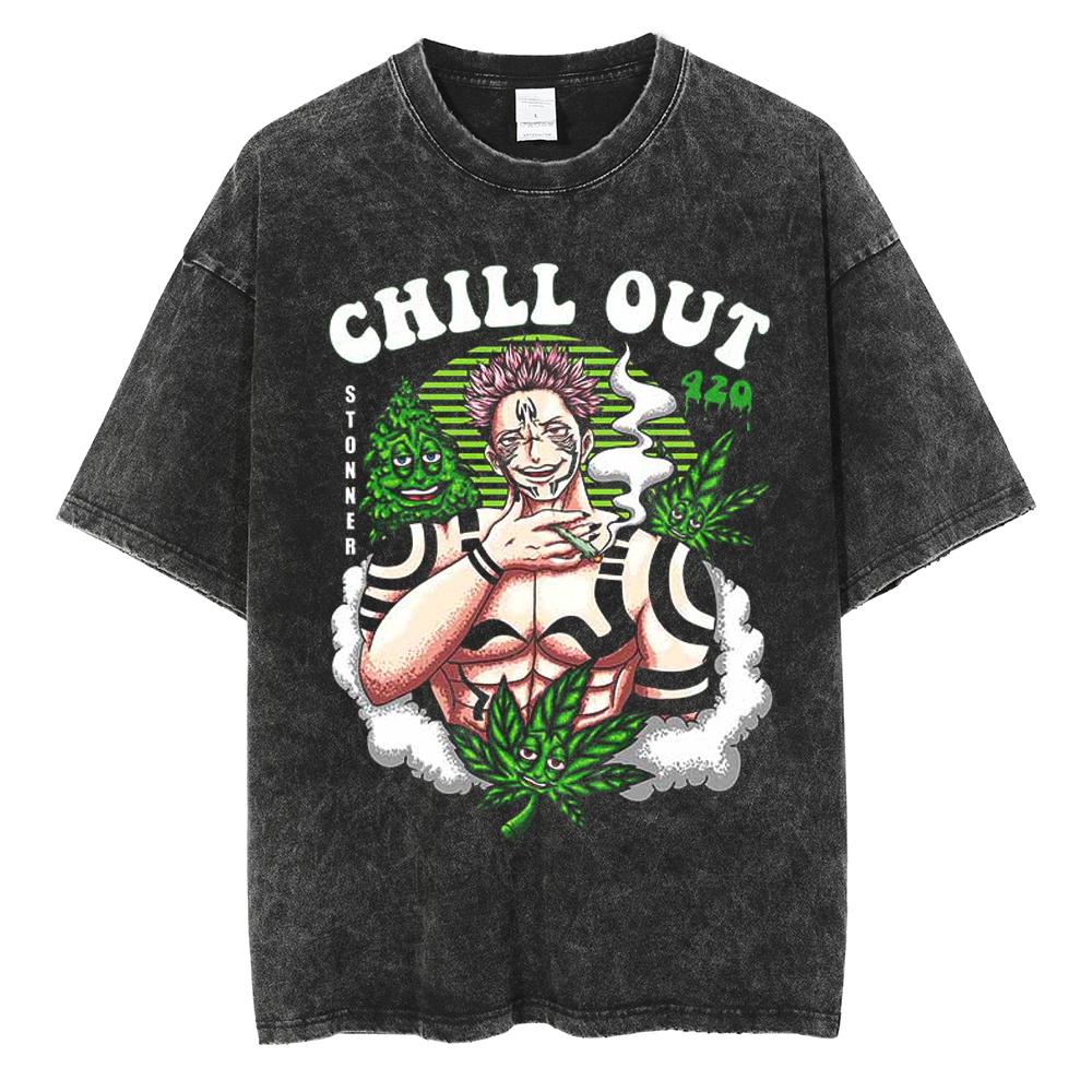 Anime Jujutsu Kaisen Itadori Yuji Ryomen Sukuna Graphic Washed T Shirt Men Vintage Cotton T-shirts Harajuku Male Casual TShirt