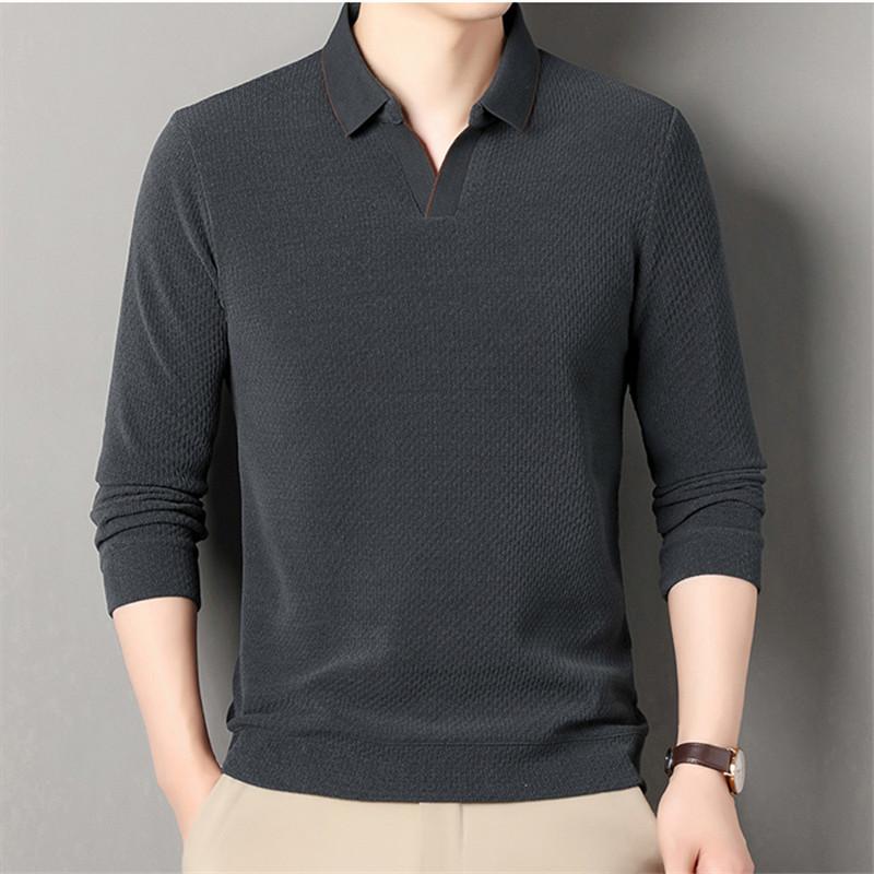 

Весна Осень Мужские трикотажные элегантные повседневные рубашки поло Однотонные Длинные рукава Отложной воротник Модные поло Мужские трикотажные футболки Топы M серый