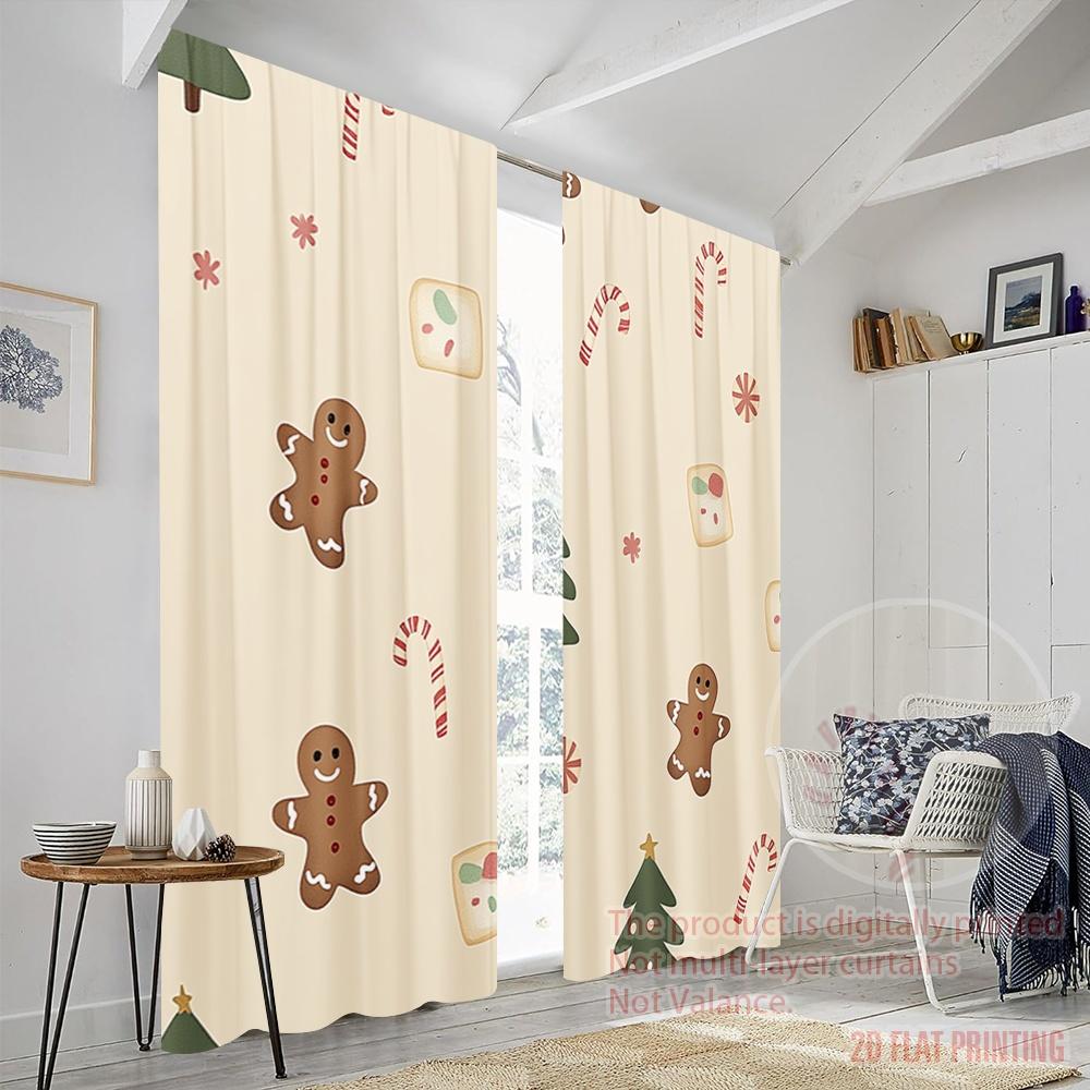2pcs  2D Plane Printing Popular Curtains Christmas Candy Tree (2) Polyester Easy Install (without Rod) Festive for Kitchen