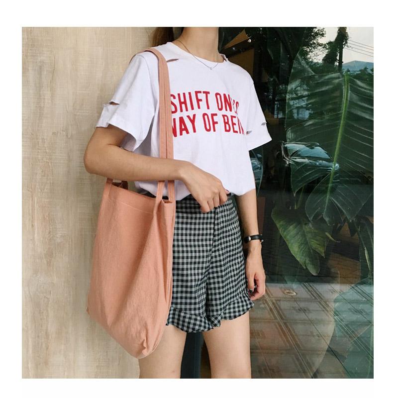 Women Cotton Linen Shoulder Bag Simple Washed Canvas Handbag Solid Tote Lady Eco Shopping Bag Female Shopper Cloth Fabric Purse