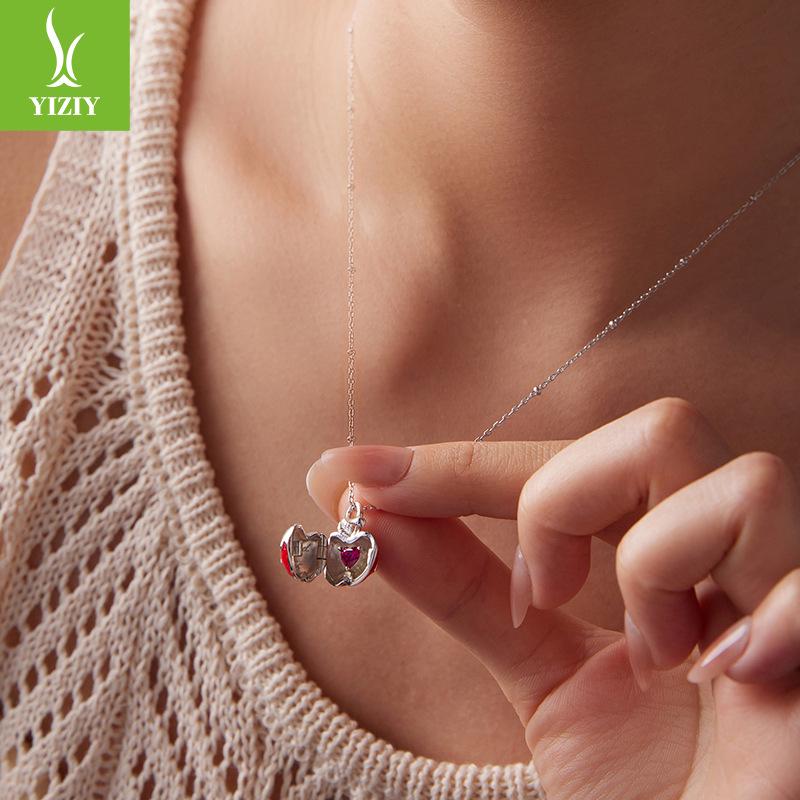 Yinziyun S925 Sterling Silver Christmas Apple Necklace with Openable Pendant - A Unique Clavicle Chain Gift