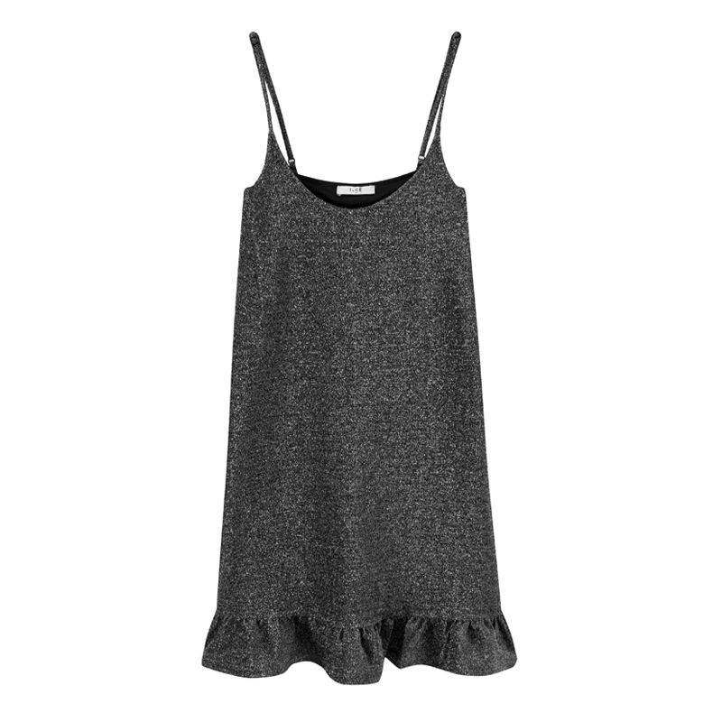 

Женское датское платье-комбинация из яркого шелка свободного кроя, стройнящее фигуру, с юбкой «рыбий хвост» Black (black silver bright silk) XS