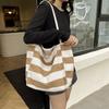 Travel bag canvas bag office worker commuter women large capacity Korean version striped fashion shoulder bag canvas bag shopping