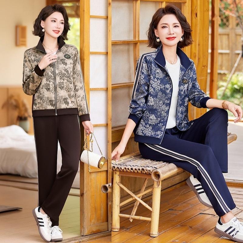 Mom's 2024 Spring & Autumn Casual Sportswear Set for Middle-aged & Elderly Women: 2-Piece Outerwear