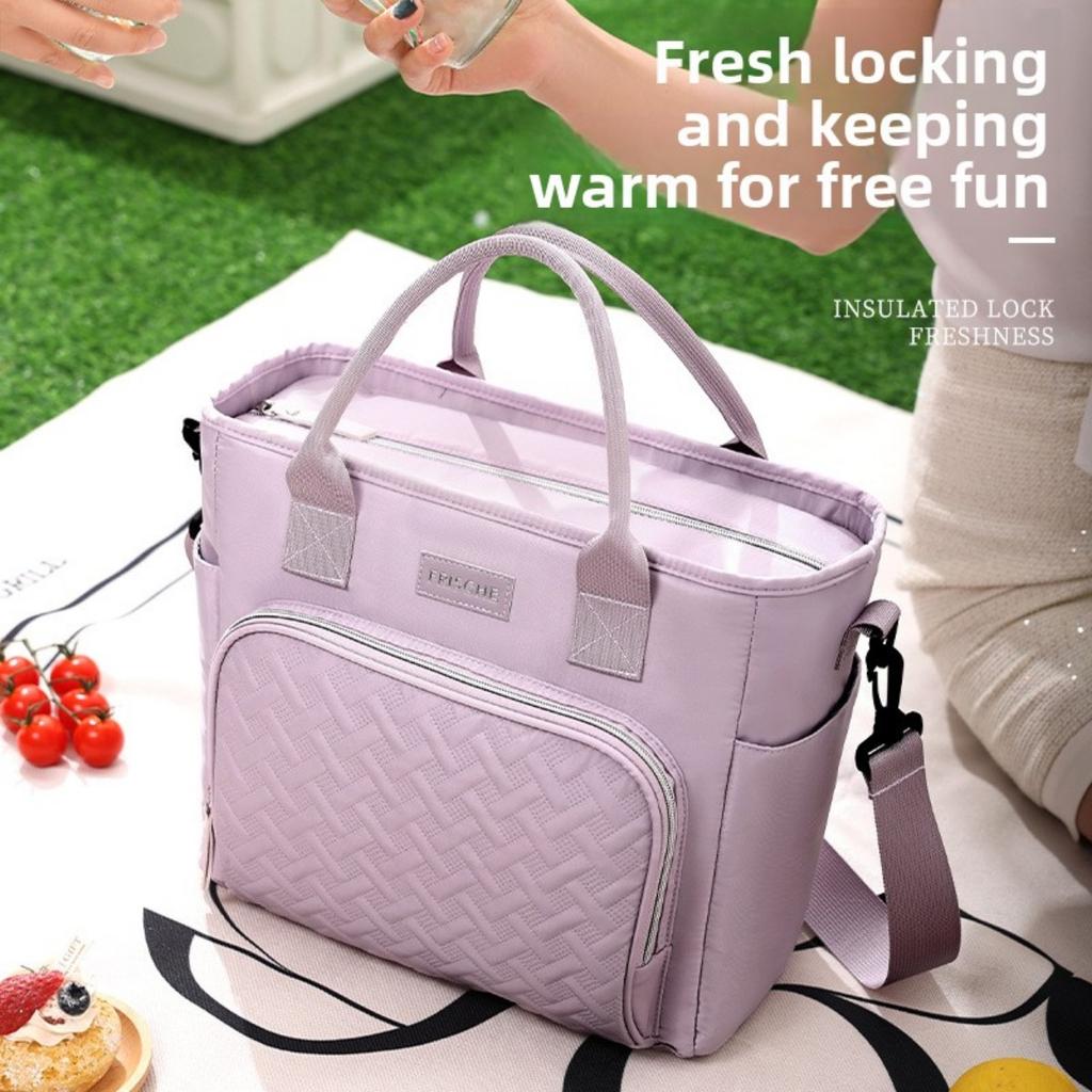 Large Insulated Lunch Bag, Portable Insulated Handbag with Adjustable Shoulder Strap and Handle, Hot and Cold Food Carrier, Outdoor Beach Cooler Bag