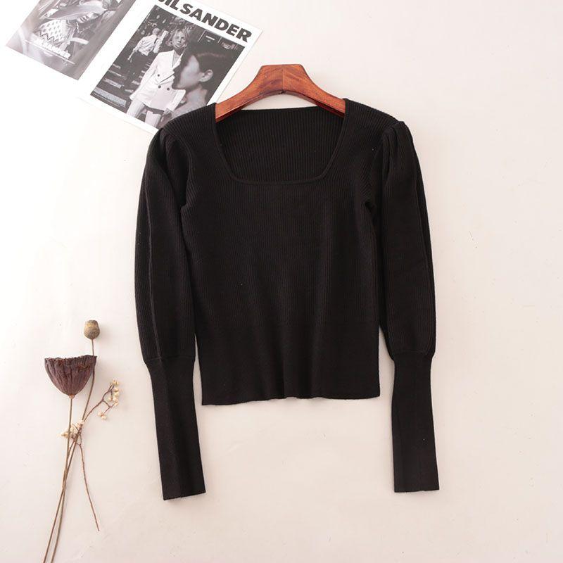 T's American Single Square Collar Lantern Sleeve Pullover Knitwear Export Silm Slim Looking French Base Shirt