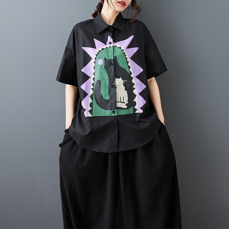 Short Sleeve Oversized Cotton Vintage Shirts & Blouses for Blouse Casual Loose Summer Tops Women Button Up Shirt