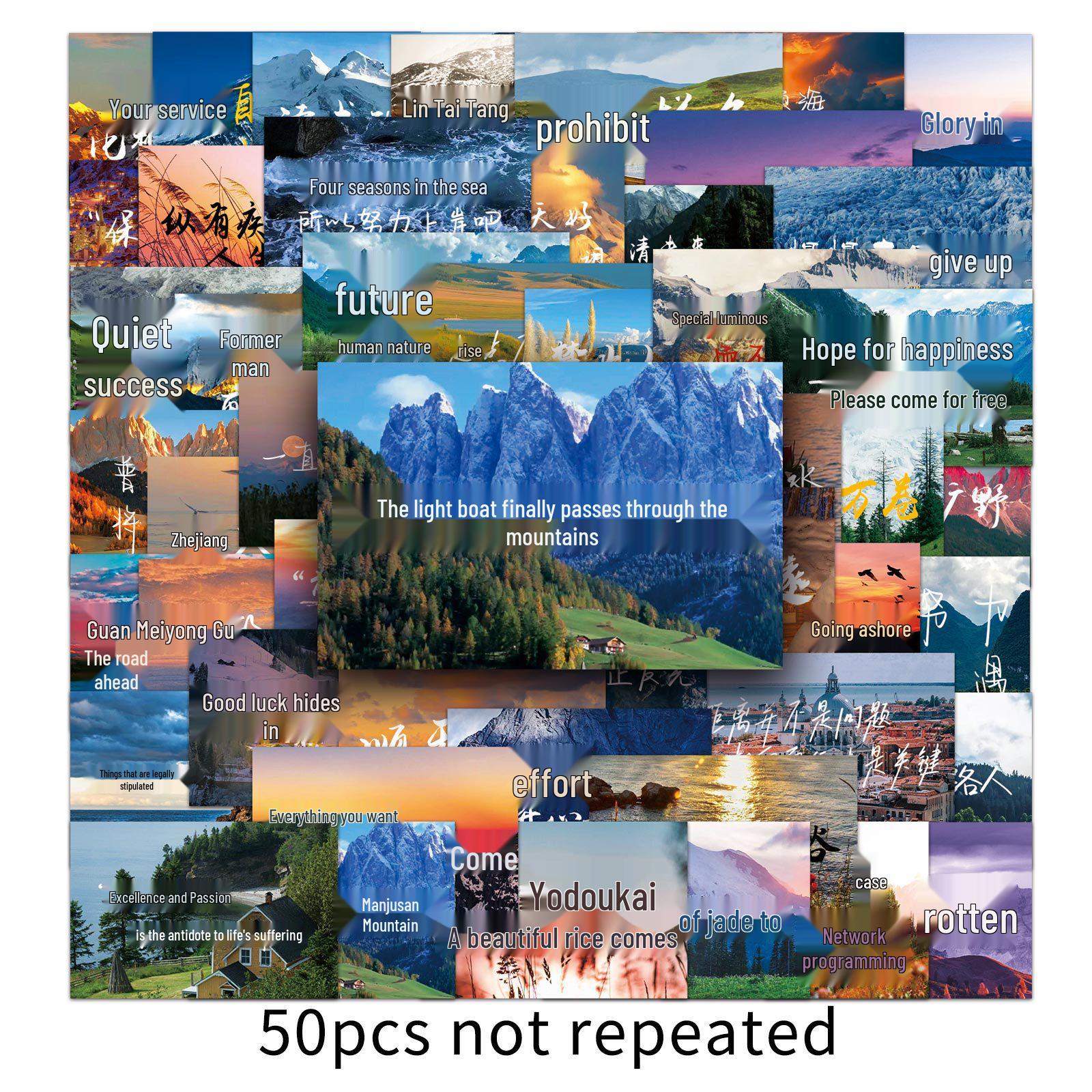 50 Inspirational Waterproof Scenery & Positive Energy Phrase Stickers for Journals & Resin Projects