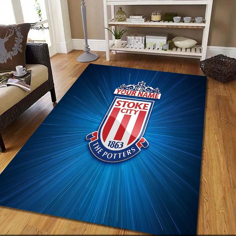 Benutzerdefinierter Name Stoke City Flanellmuster Quadratischer Teppich, Läufer, Teppich für Wohnzimmer Schlafzimmer Sofa Spielzimmer Dekoration, Rutschfeste Bodenmatte