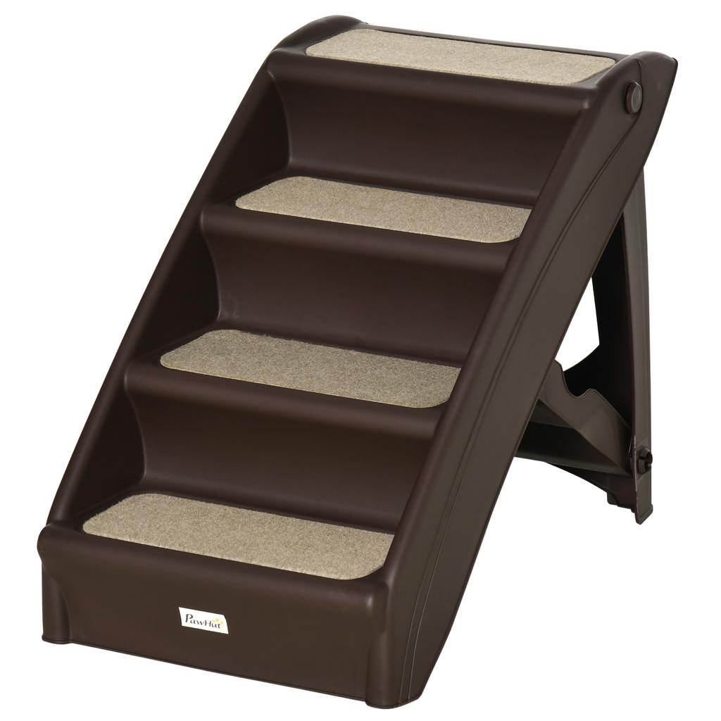 Folding Dog Ladder with 4 Non-Slip Steps In Brown PP