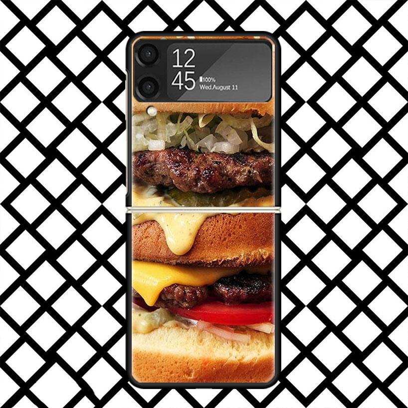 

French Fries Burger Pizza Phone Case For Samsung Z Flip 7 6 5 4 3 Galaxy ZFLIP7 ZFlip6 5G Flip5 Flip4 Flip3 5g Black Hard Cover Samsung Z Flip 3