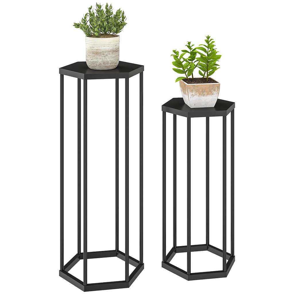 Set of 2 Plant Stands for Indoor and Outdoor Use, Hexagonal Metal Flower Pot Holders for Garden, Patio, Balcony