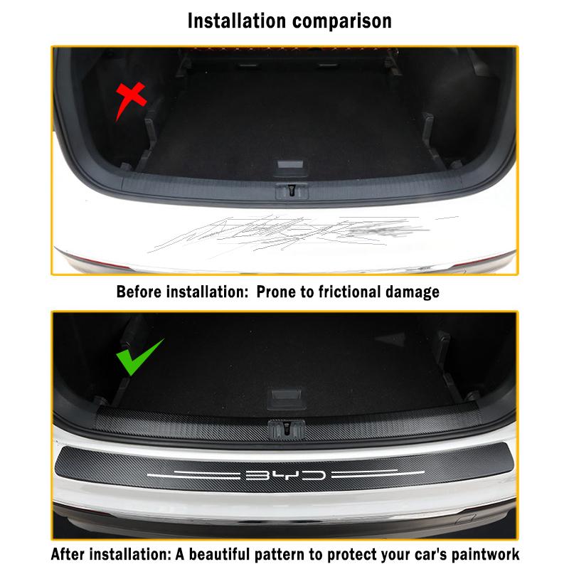 Car Rear Trunk Door Sill Bumper Guard Plate Stickers for BYD Atto 3 EV 2022 2023 Logo Carbon Fiber Anti Scratch Protector Decal