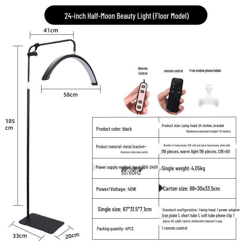24" U-Shaped LED Beauty Lamp with Floor Stand for Nail, Tattoo, and Eyebrow Art.