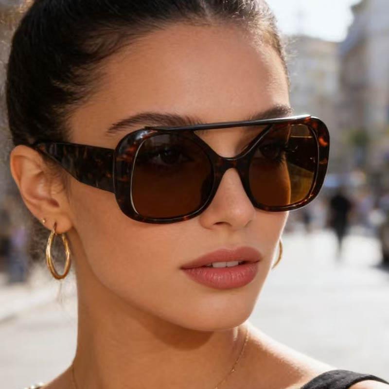 Vintage Oersized Square Punk Sunglasses for Women New Fashion Double Bridge Leopard Brown Sun Glasses Male Driving Eyewear UV400